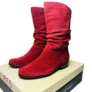St. John's Bay Jamie Slouch Mid Calf Boots Womens Sz 9 Red Suede Pull On NEW